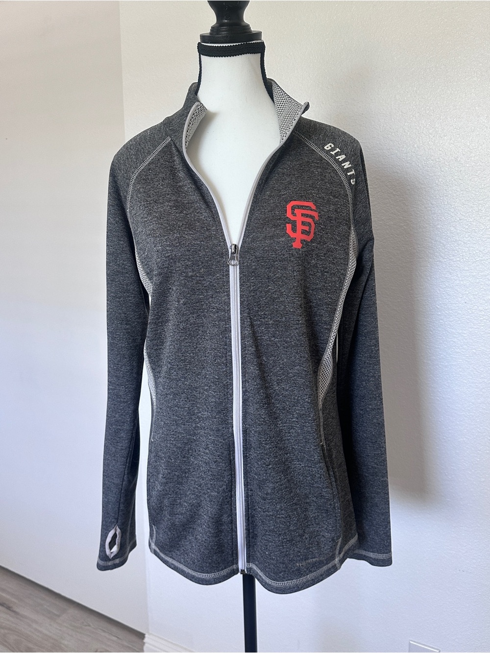 MLB San Francisco Giants Women's Gray Zip-Up Jacket with Orange Logo